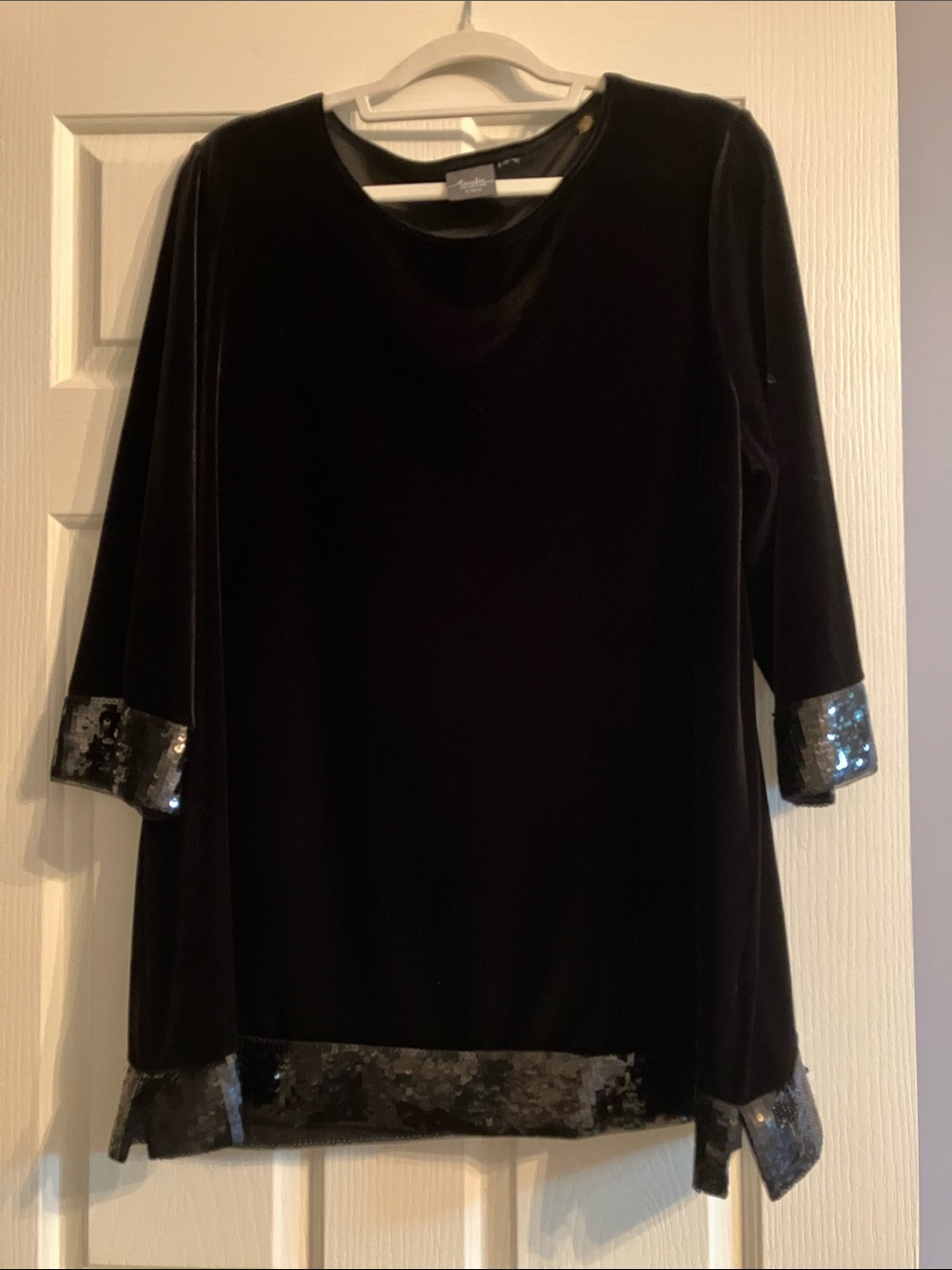 Velvet Sequin Trim Women's Top - Black Read description for size